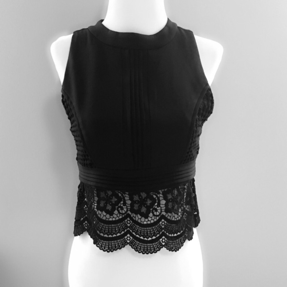 REVOLVE Black Crop Top with Crochet Detail